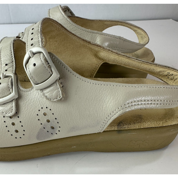 SAS Slingback Triple Buckle Leather Sandals Tripad Comfort Flats Beige Size 9M 9 - Picture 12 of 15